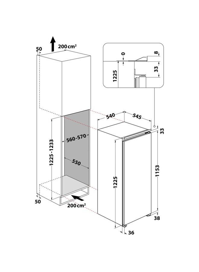 Privileg PRC 12GF2E inbouwkoelkast 122 cm