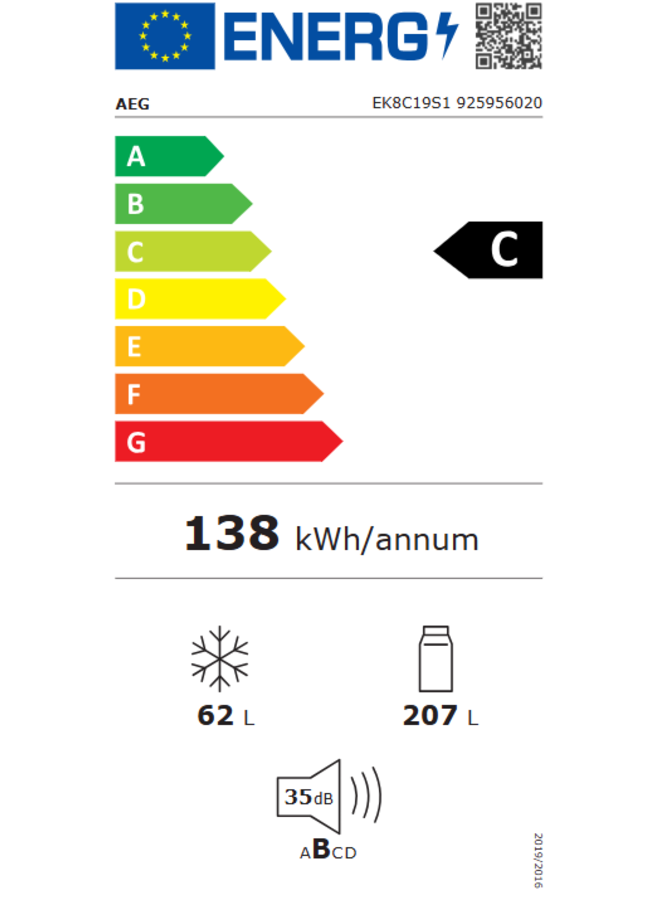 AEG EK8C19S1 inbouw koelvriescombinatie Nis 190 cm