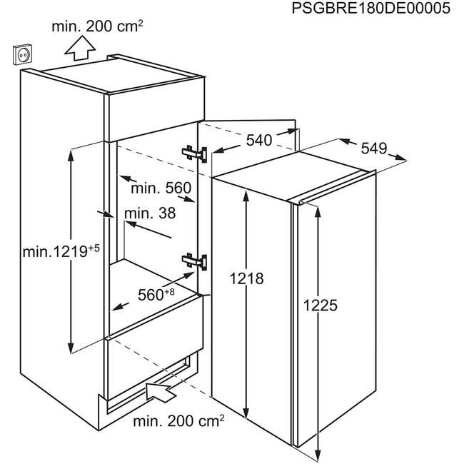 AEG G124FS | Inbouw koelkast 122 cm | Sleepdeur