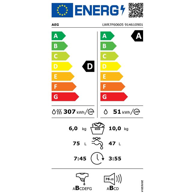 AEG LWR7F60605 Wasdroogcombinatie | 10 kg | Steam
