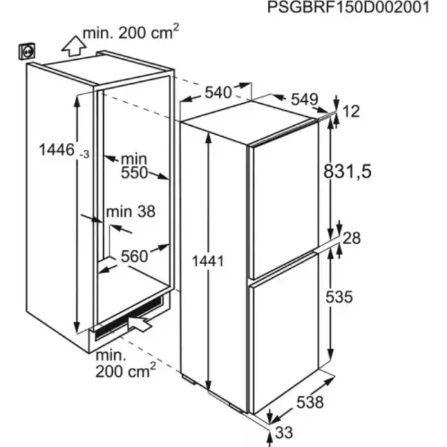 Zanker ( AEG ) Zanker  ( AEG ) KNLK14ES inbouw koelvriescombinatie 144 - 145 cm