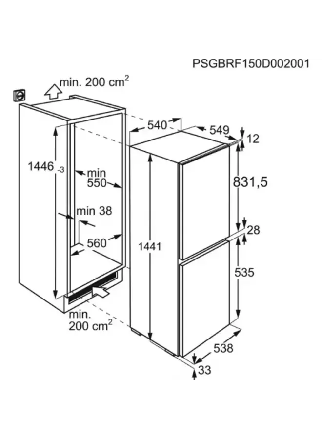 Zanker  ( AEG ) KNLK14ES inbouw koelvriescombinatie 144 - 145 cm