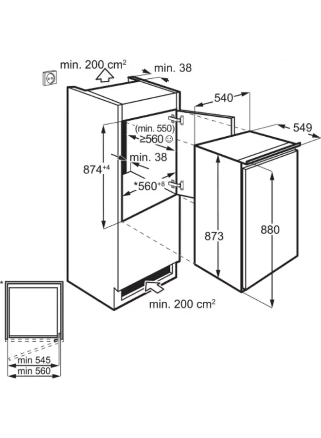 AEG OSF5O88ES inbouw koelkast | 88 cm