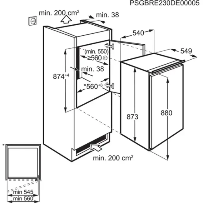 Zanker ( AEG ) KUAK88ES | Inbouw vrieskast | 88 cm | Sleepdeur