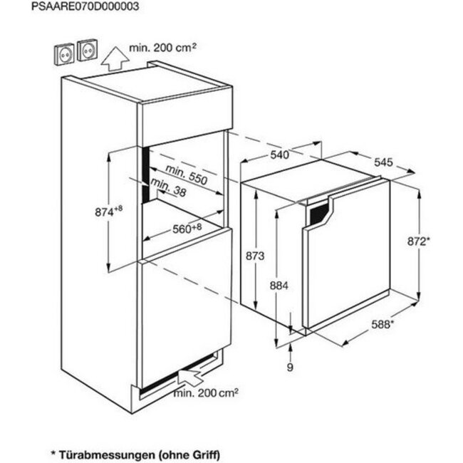 Zanker ( AEG ) KEAK88ES  | inbouw koelkast | 88 cm | Sleepdeur