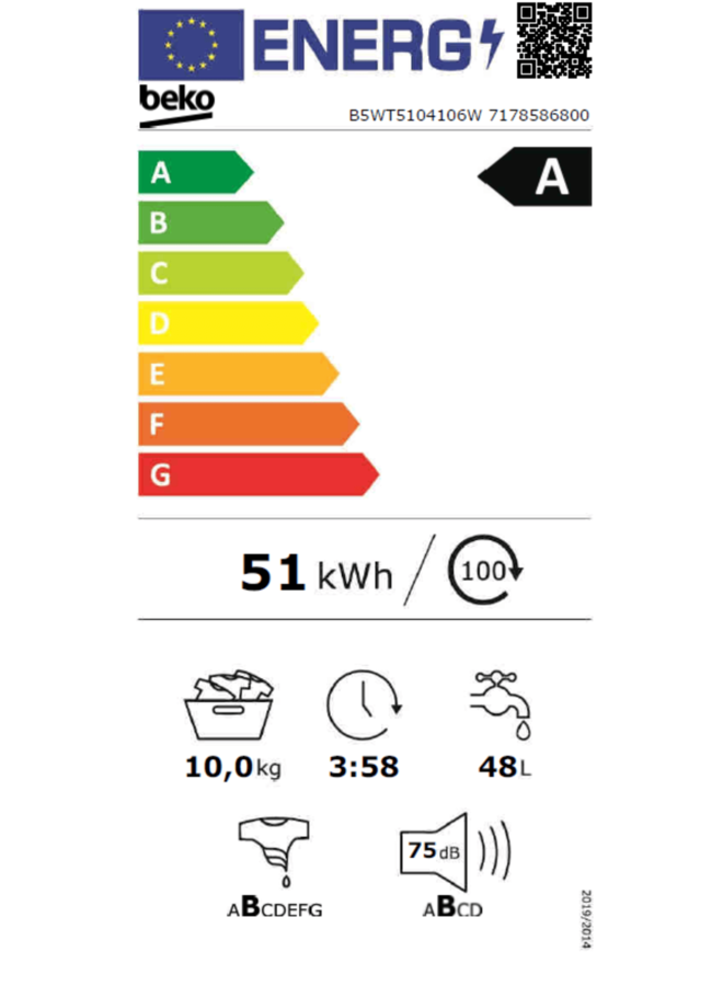 Beko B5WT5104106W wasmachine | 10 kg | AutoDose