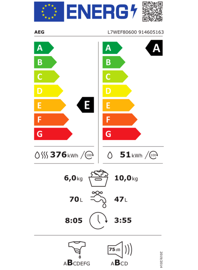 AEG L7WEF80600 | Wasdroogcombinatie | 10-6 kg