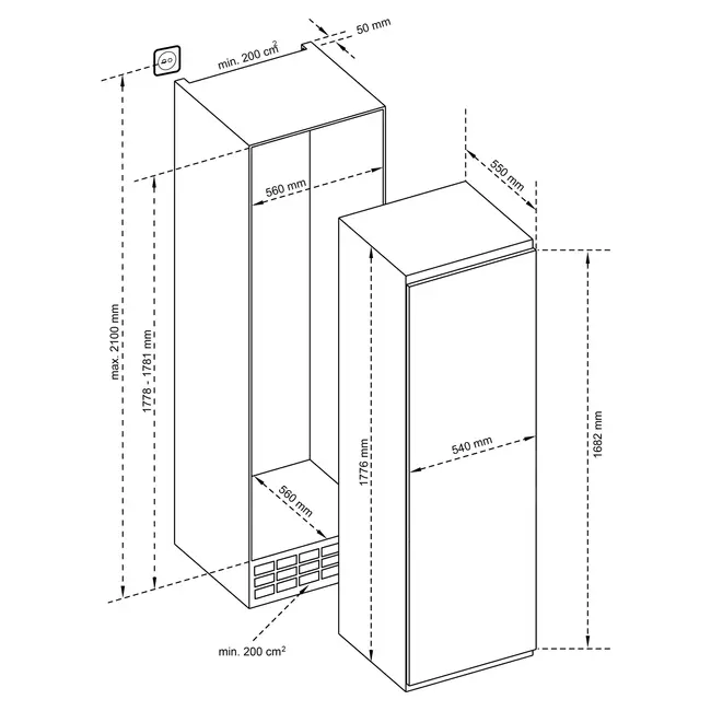 Inventum IKK1786GS inbouw koelkast | Grijs | 178 cm