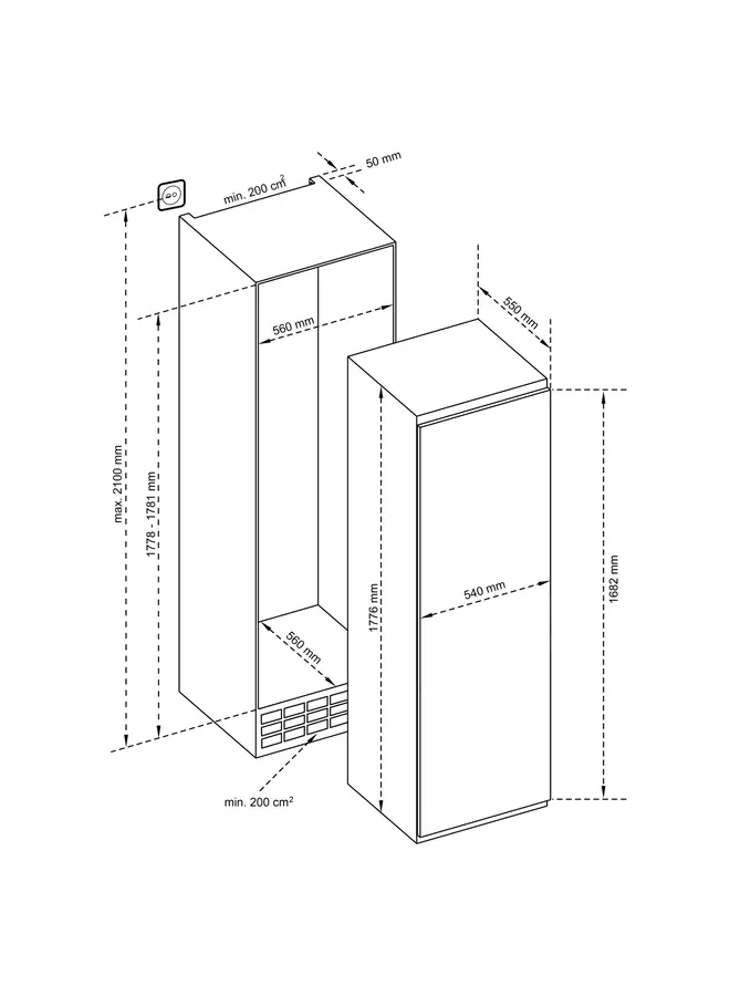 Inventum IKK1786GS inbouw koelkast | Grijs | 178 cm