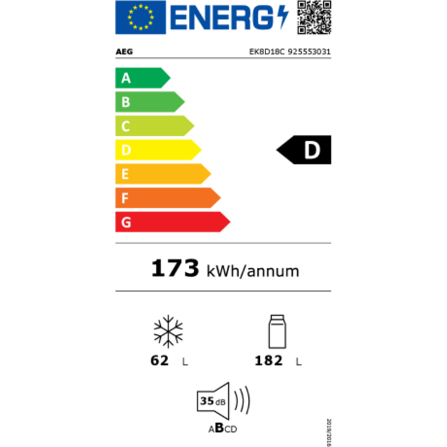 AEG EK8B18C | Inbouw koelvriescombinatie | 178 cm | B label