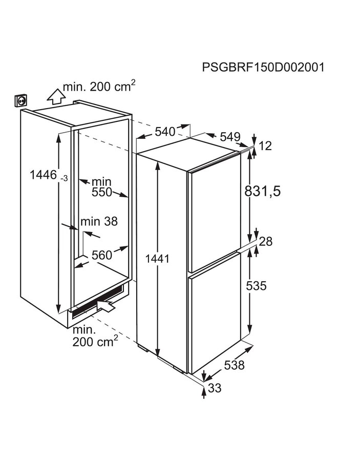 AEG SD14ES | Inbouw koelvriescombinatie | 1446 mm | Lowfrost | Sleepdeur