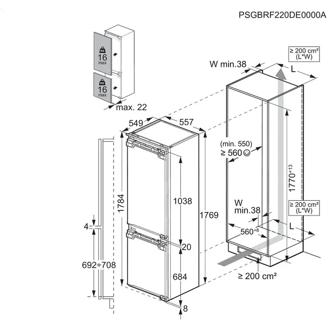 AEG TSC5S181DF | Inbouw koelvriescombinatie| 178 cm | Deur op deur