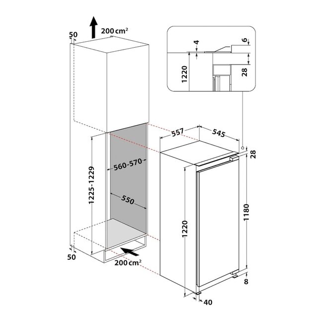 Bauknecht | BKSI 12GF3D | Inbouwkoelkast | 122 cm