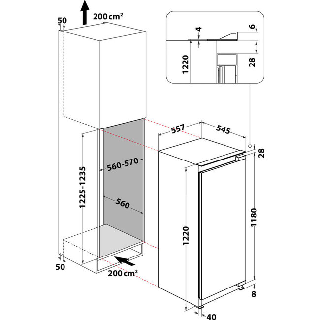 Bauknecht | BKSI 12GF3D | Inbouwkoelkast | 122 cm