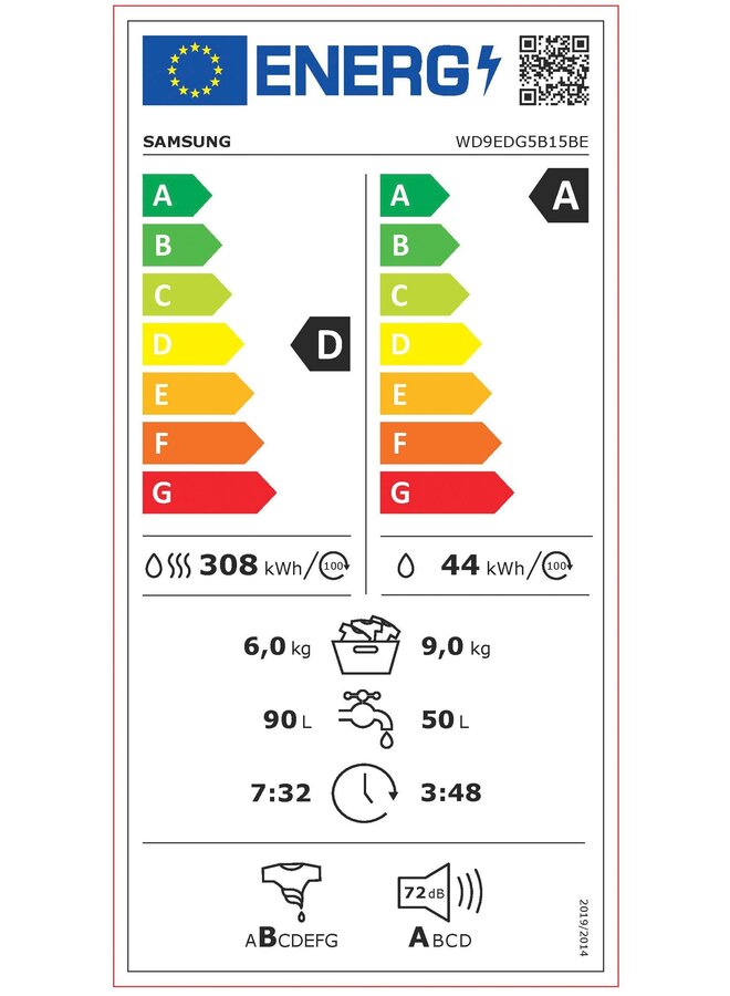 Samsung WD9EDG5B15BE wasdroogcombinatie | 9/6 kg