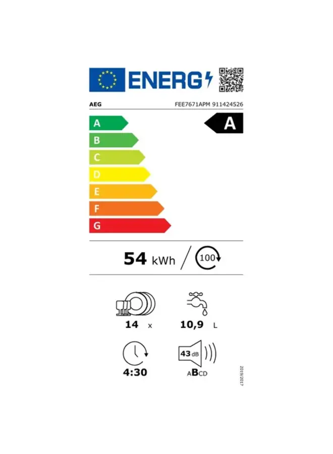 AEG FEE7671APM | Half geintegreerde vaatwasser | Label A