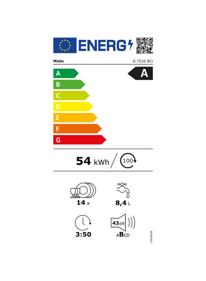 Miele G 7210 SCi | half geintegreerde vaatwasser | RVS | Label A