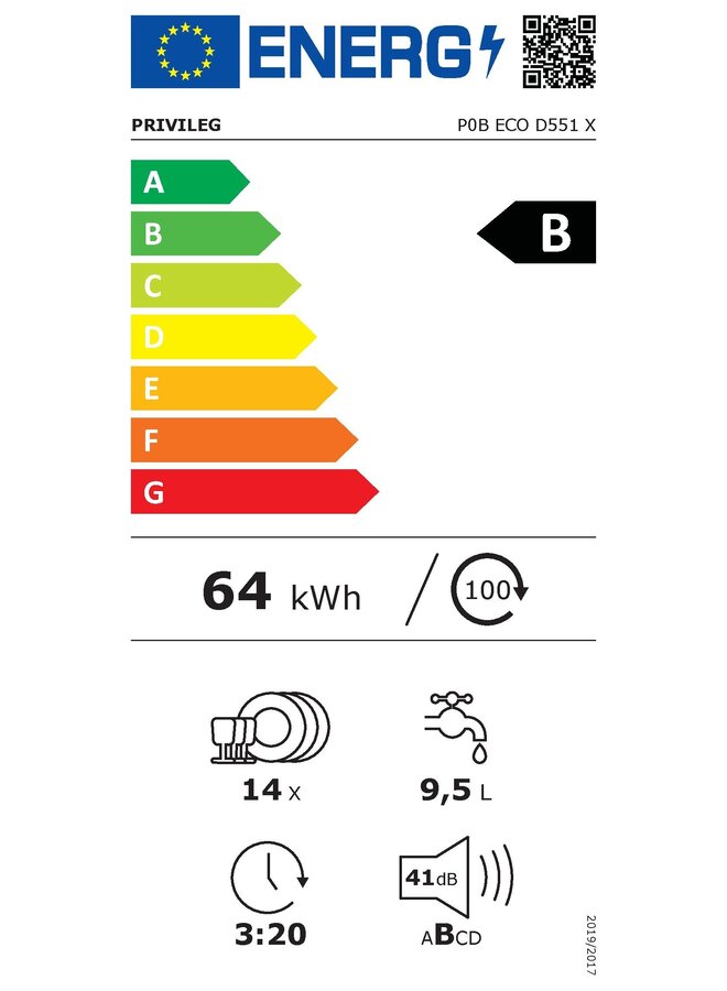 Privileg P0B ECO D551 X | half geintegreerde vaatwasser | RVS