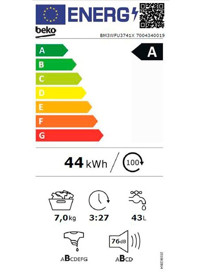 Beko BM3WFU3741X | wasmachine | 7 kg | 1400 tpm