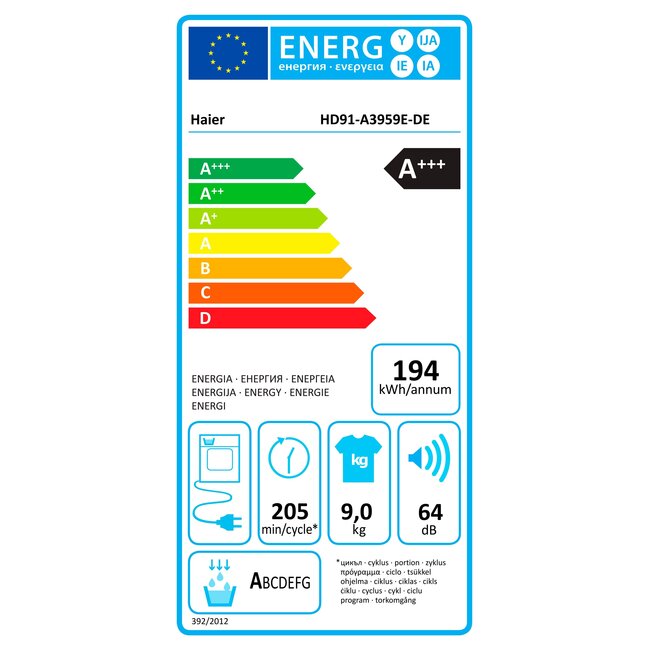 Haier HD91-A3959E-DE | Warmtepompdroger | A+++