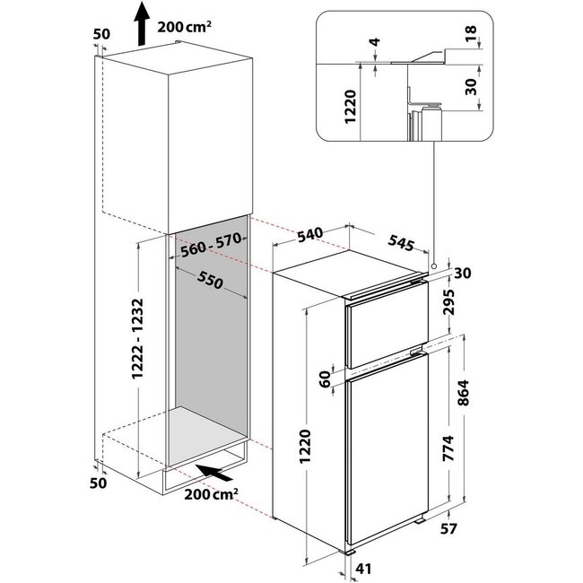 Bauknecht KDI 12S2 | Inbouw koelvriescombinatie  | 122 cm
