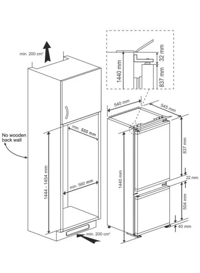 Grundig GKMI 25440 N inbouw koelvriescombinatie 144 - 145 cm