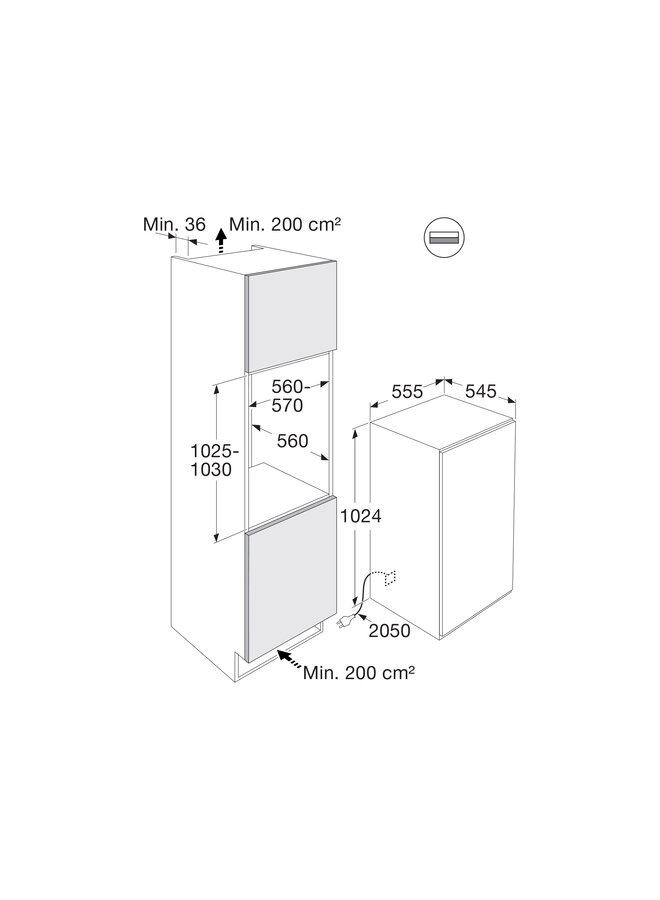 Pelgrim PKD25102 inbouw koelkast 102 cm