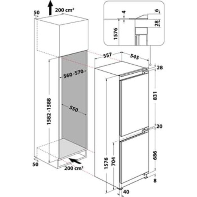 Bauknecht KGIS 16F2 P inbouw koelvriescombinatie 158  cm