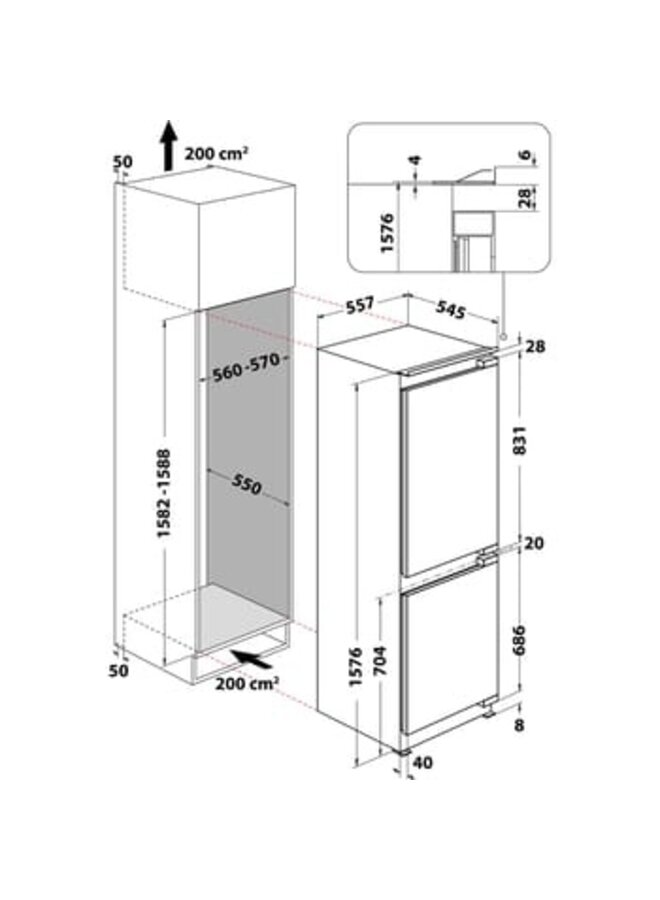 Bauknecht KGIS 16F2 P inbouw koelvriescombinatie 158 cm