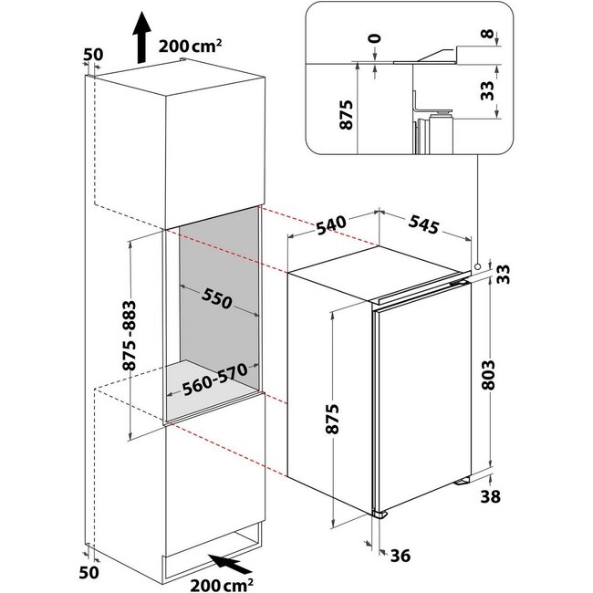 Bauknecht KSI 9VF2E inbouw koelkast 88 cm