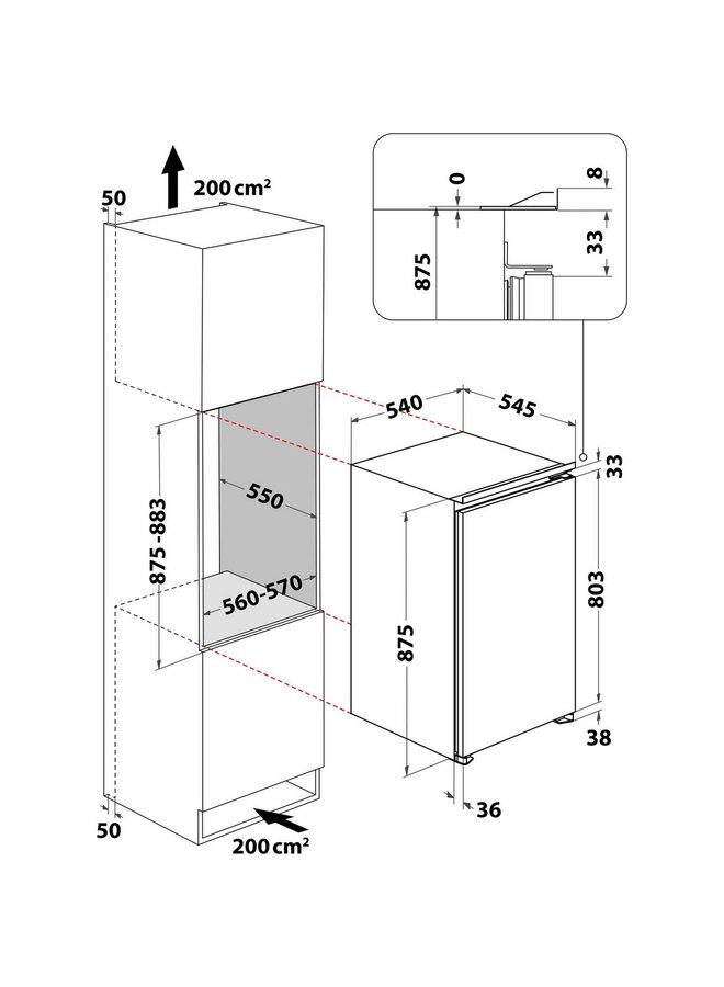 Bauknecht KSI 9VF2E inbouw koelkast 88 cm