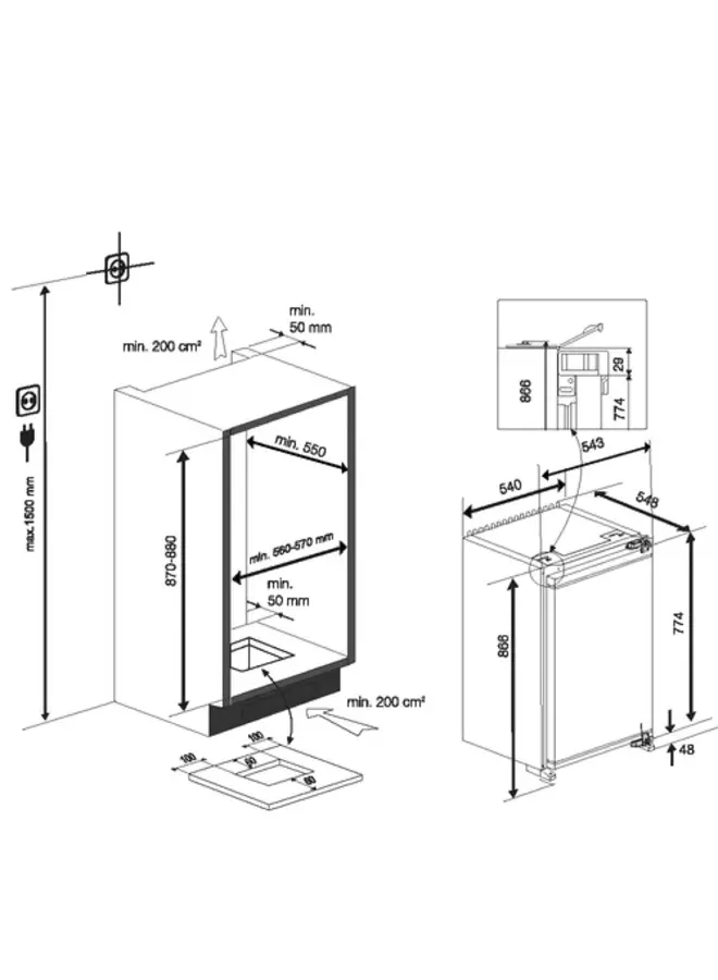Beko B1754FN inbouw koelkast 88 cm