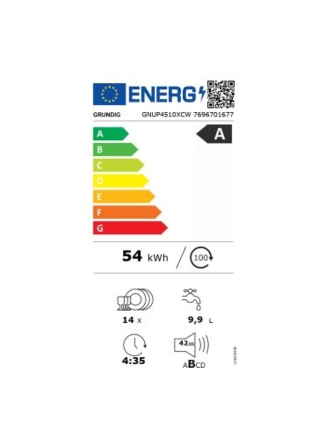 Grundig GNUP4510XCW onderbouw vaatwasser | RVS