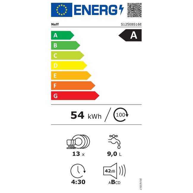 Neff S125EBS16E | Onderbouw vaatwasser | RVS | Energieklasse A