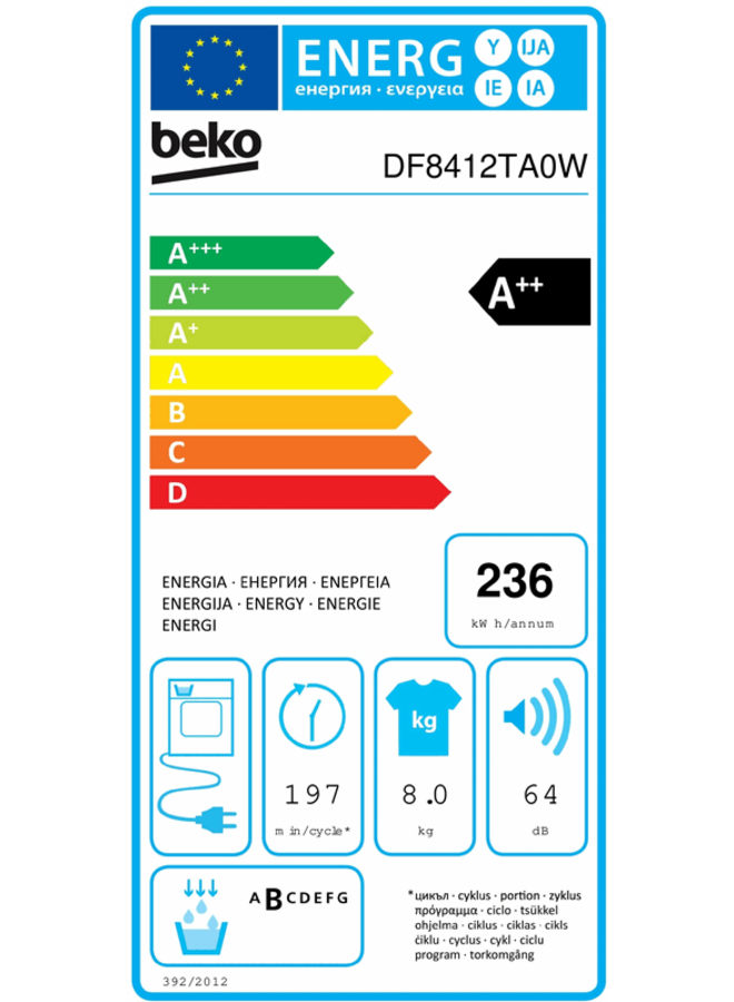 Beko DF8412TAOW | Warmtepompdroger | 8 kg | A++