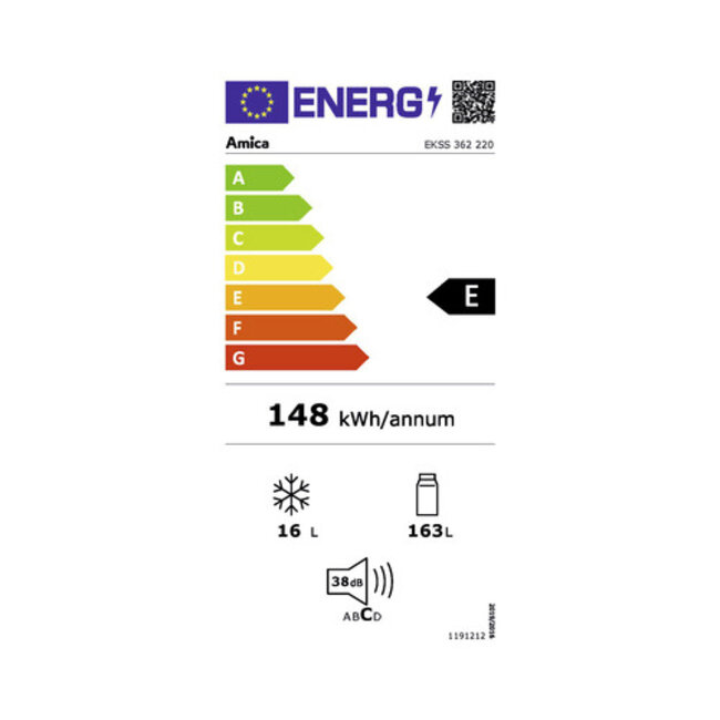 Amica EKSS 362 220 | inbouw koelkast | 122 cm | Vriesvak