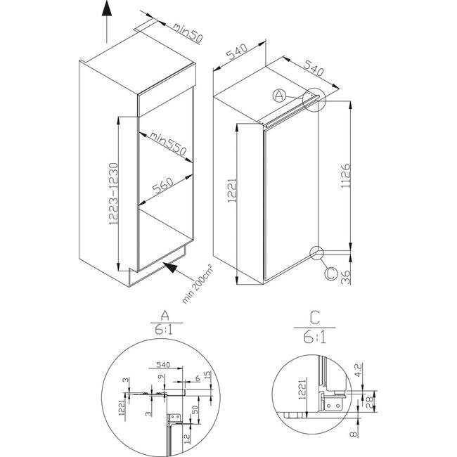 Amica EKSS 362 220 | inbouw koelkast | 122 cm | Vriesvak