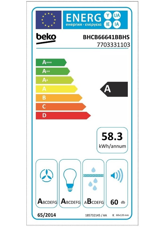 Beko BHCB66641BBHS  | Afzuigkap Schuin | Luchtreinigingsfunctie | 60 cm