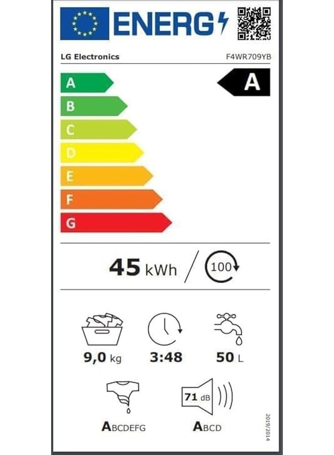 LG F4WR709YB | wasmachine | 1400 tpm | Zwart