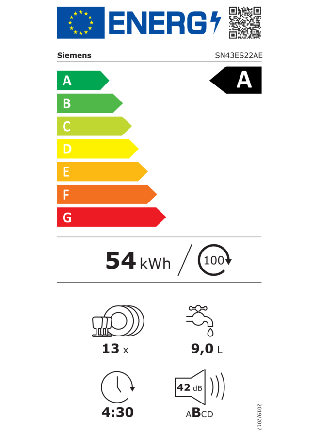 Siemens SN43ES22AE | Onderbouw vaatwasser | 60 cm | RVS | Label A