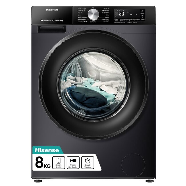 Hisense WF3S8043BB3 | Wasmachine | 8 kg | ConnectLife | Zwart