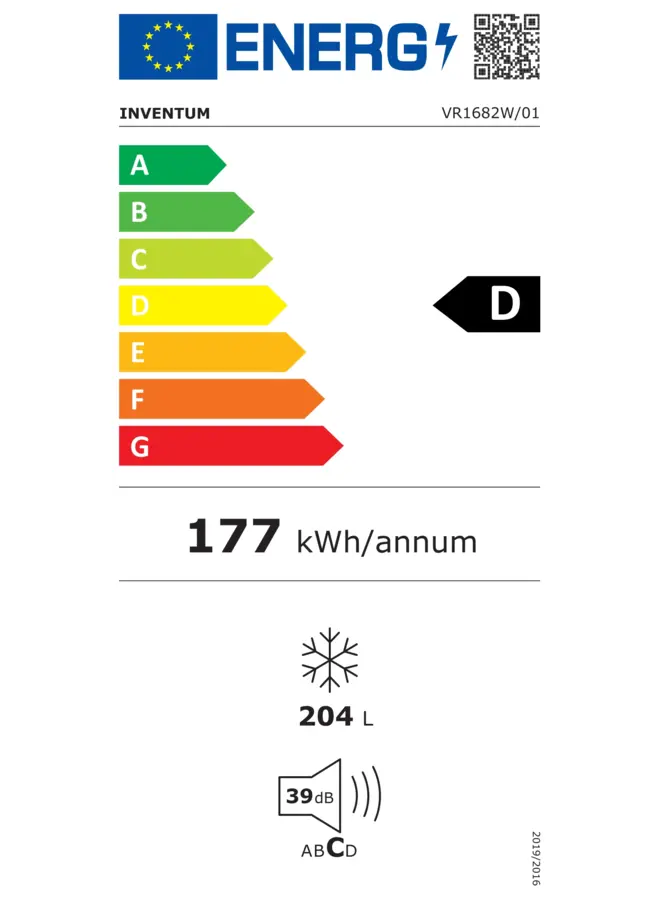 Inventum VR1682W vrieskast | Nofrost | 204 liter