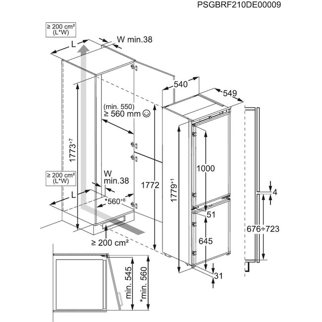 AEG TSC6M183ES | inbouw koelvriescombinatie | 177.2 | sleepdeur