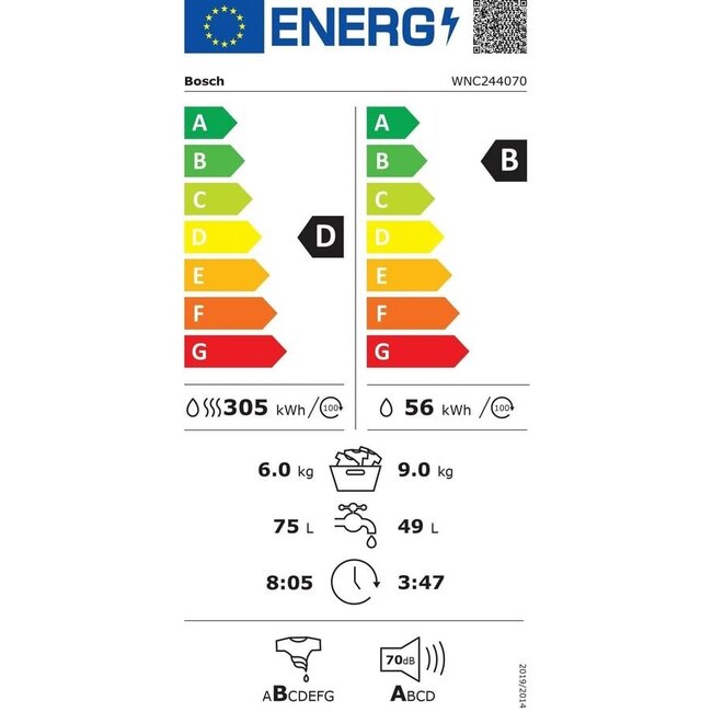 Bosch WNC244070 | Wasdroogcombinatie | 9-6 kg | HomeConnect