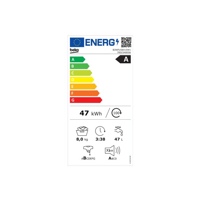 Beko B3WFU58415W1 | Wasmachine | 8 kg | StainExpert