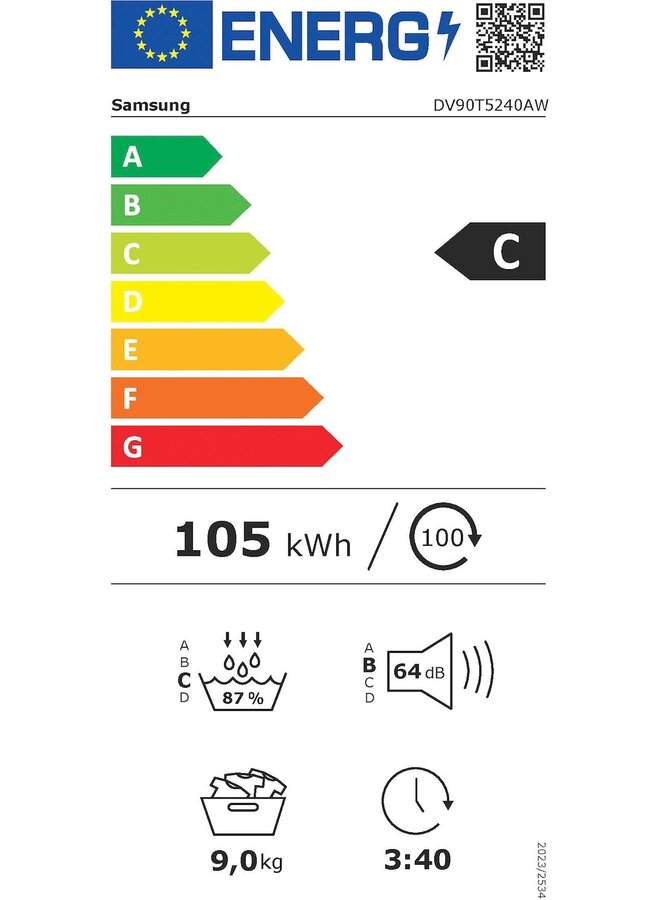 Samsung DV90T5240AW | warmtepompdroger | 9 kg
