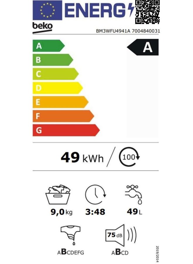 Beko BM3WFU4941A | Wasmachine | 9 kg | EnergySpin
