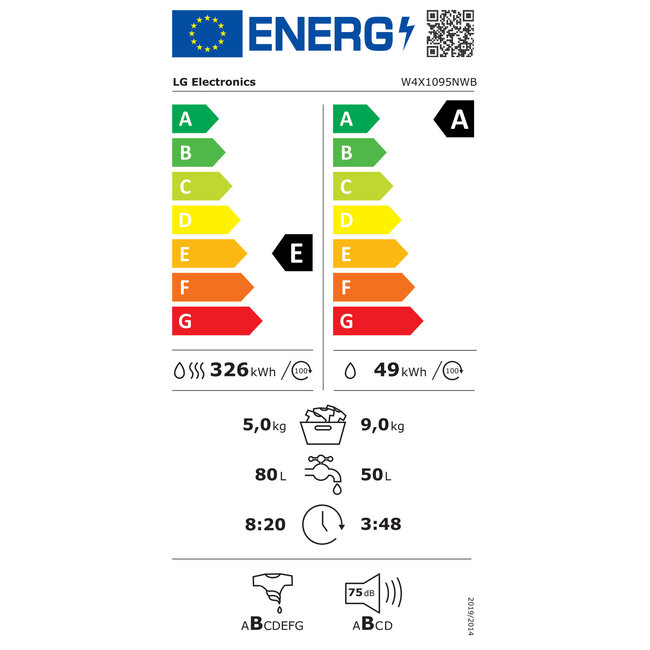 LG W4X1095NWB | Wasdroogcombinatie | 9/5 kg
