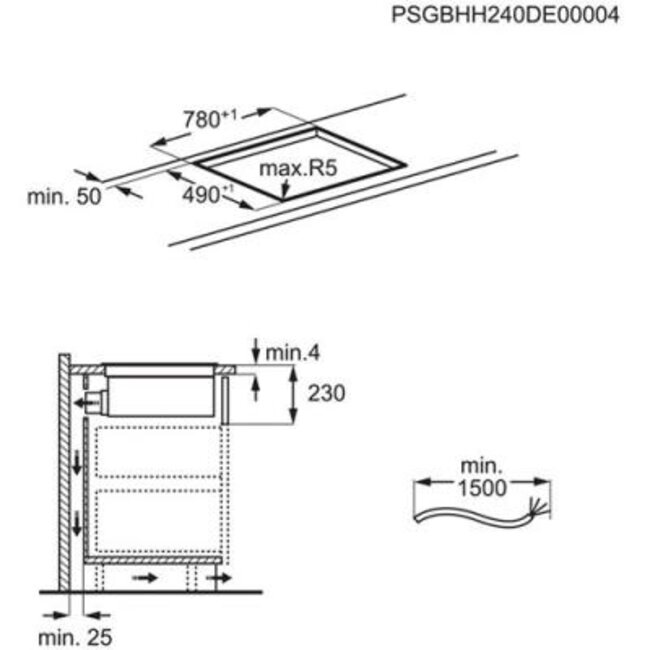 AEG OCH84B03XB | Inductie kookplaat met afzuiging | 80 cm