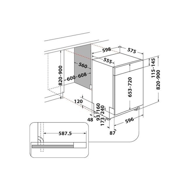 Bauknecht B0B D641A X | Half geintegreerde vaatwasser | RVS | AutoDeur | C